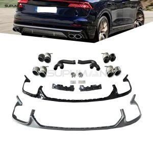 audi  q8 rs style stainless steel rear tail throat diffuser kit 2019-2022